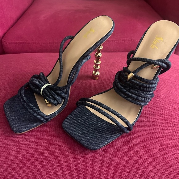 Jean wrap-up heels with gold stiletto - Picture 3 of 7